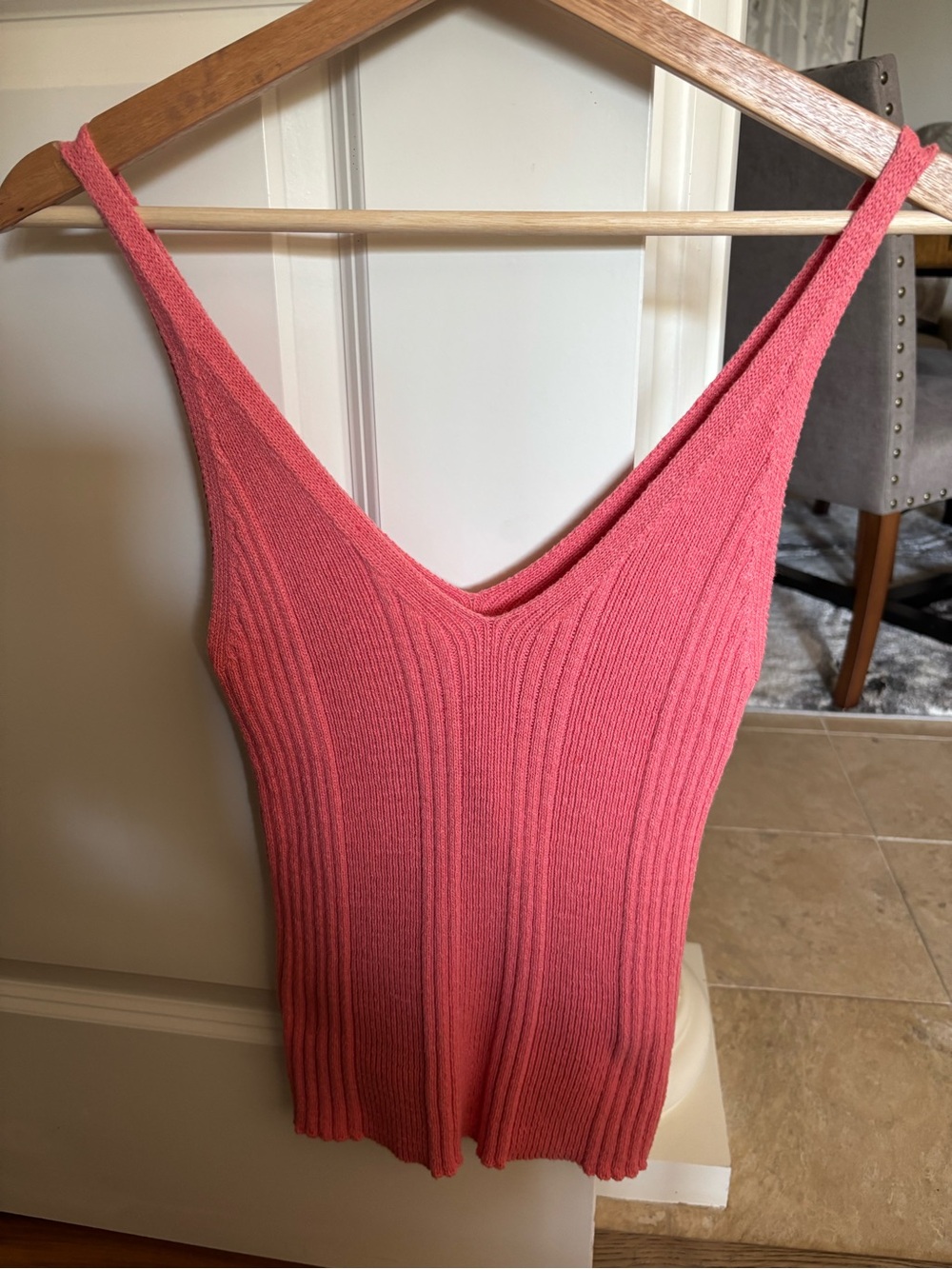 Anthropologie Ribbed V-Neck Tank in Coral Pink